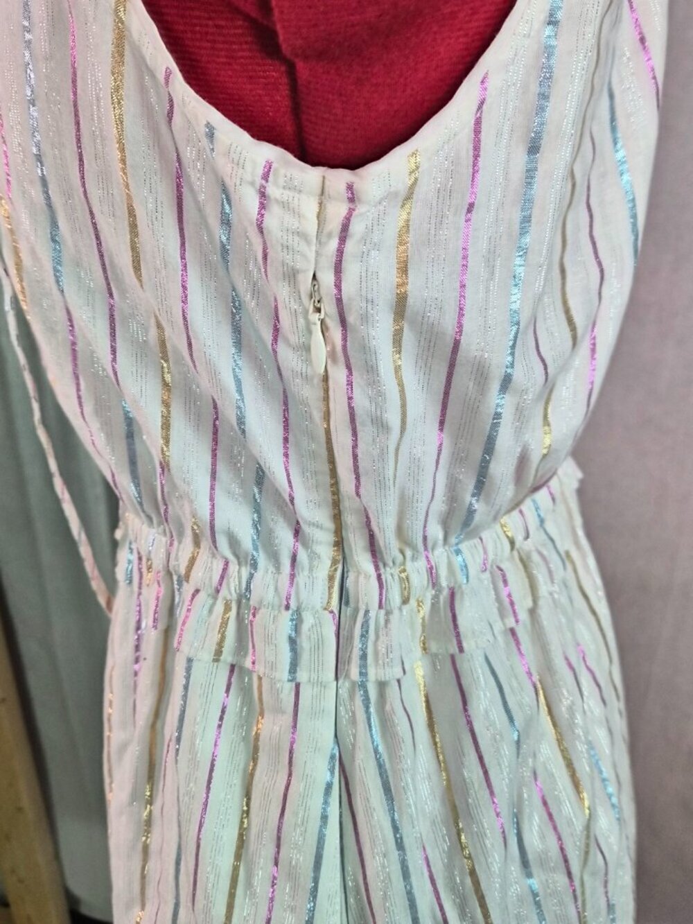 J. Crew Shimmer Womrns Tie-front Midi Dress White Metallic Striped Size 2 G223 - Picture 4 of 14